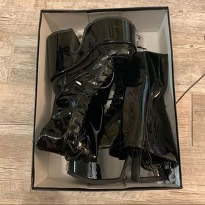 DEMONIA CAMEL-300 OVER THE KNEE PLATFORM BOOTS